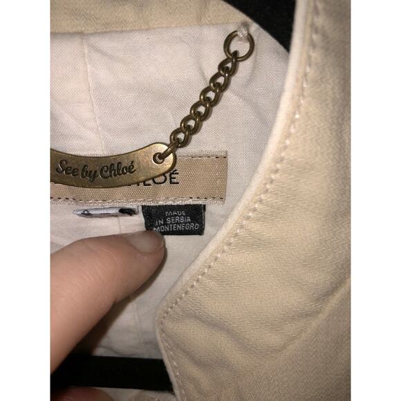 See by Chloe Cream Military Style Jacket Linen Cotton Blend Long Sleeve Jacket 8 - Picture 4 of 12